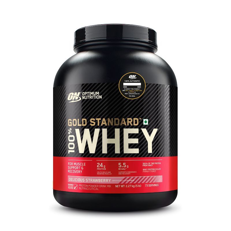 Optimum Nutrition (ON) Gold Standard 100% Whey Protein Powder - 5 lbs (Delicious Strawberry)
