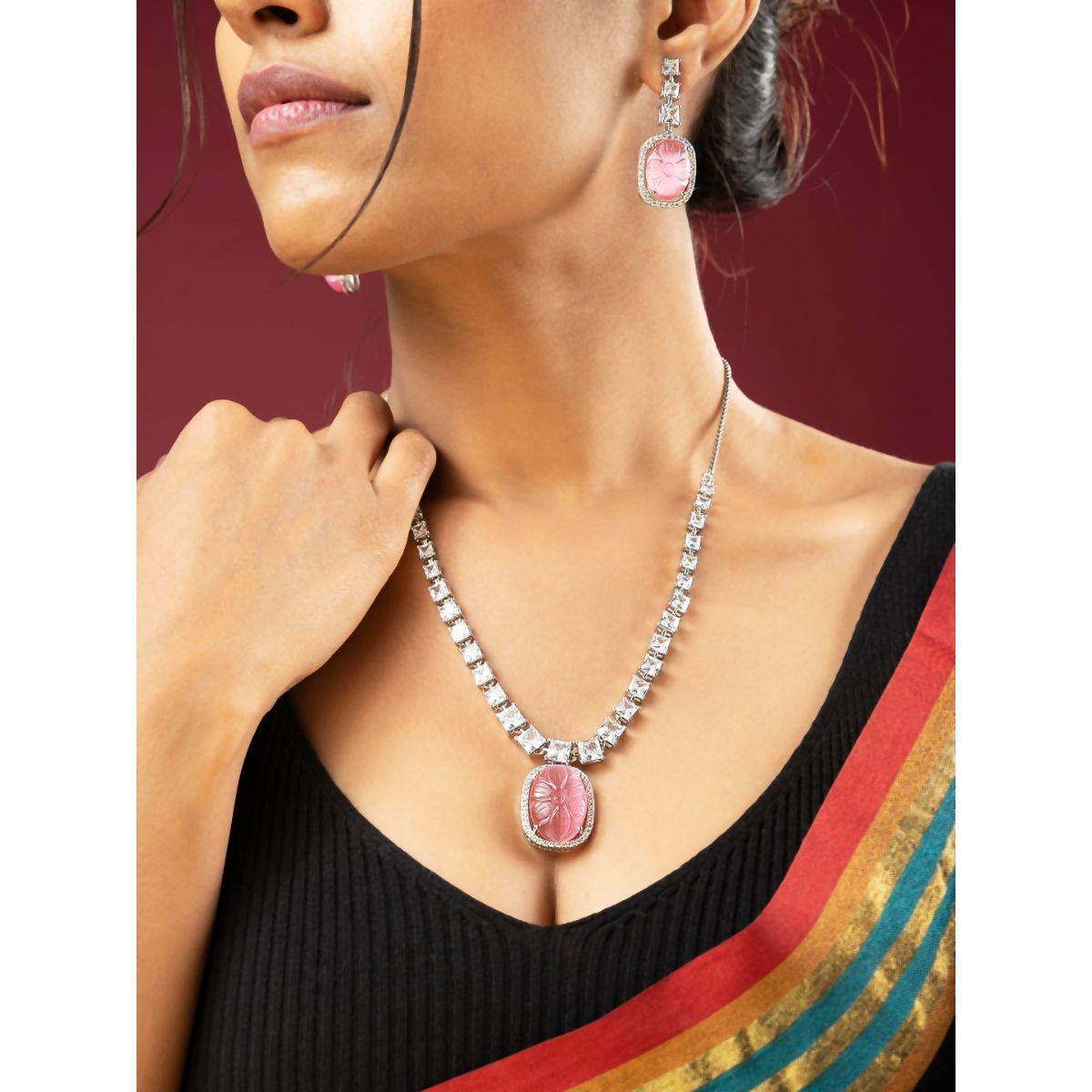 VIRAASI Pastel Pink Luxury Ad Necklace Set