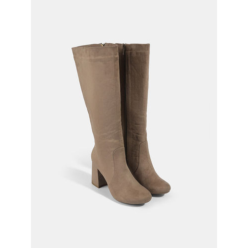 Lemon Pepper Beige Chic Long Block Heel Boots (EURO 38)