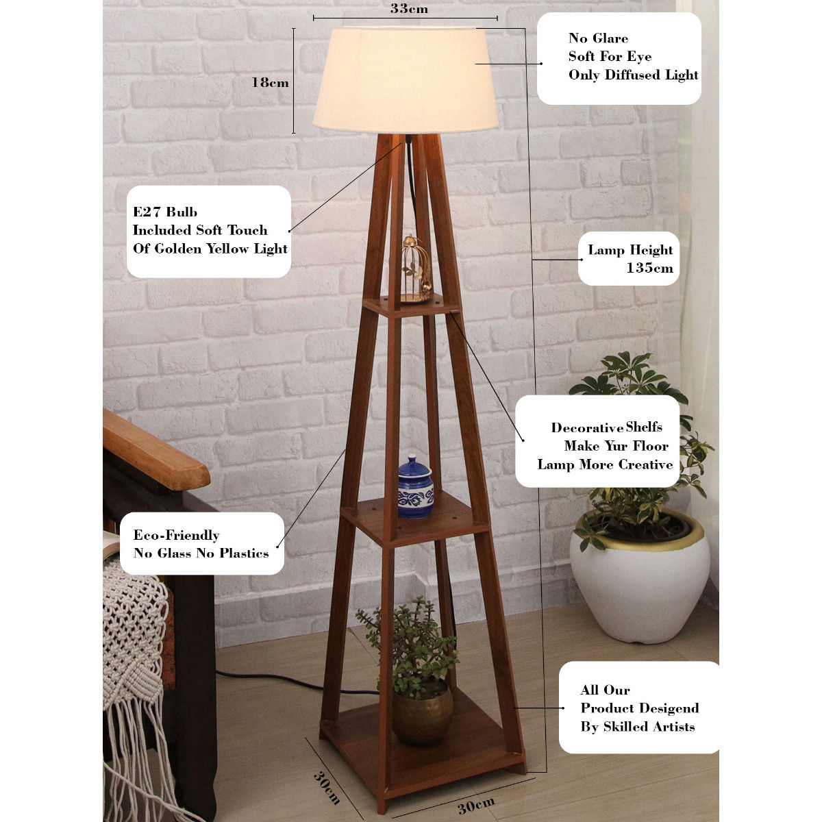 Homesake Faraday Wood Floor Lamp Shelf Walnut Khadi Buy Homesake