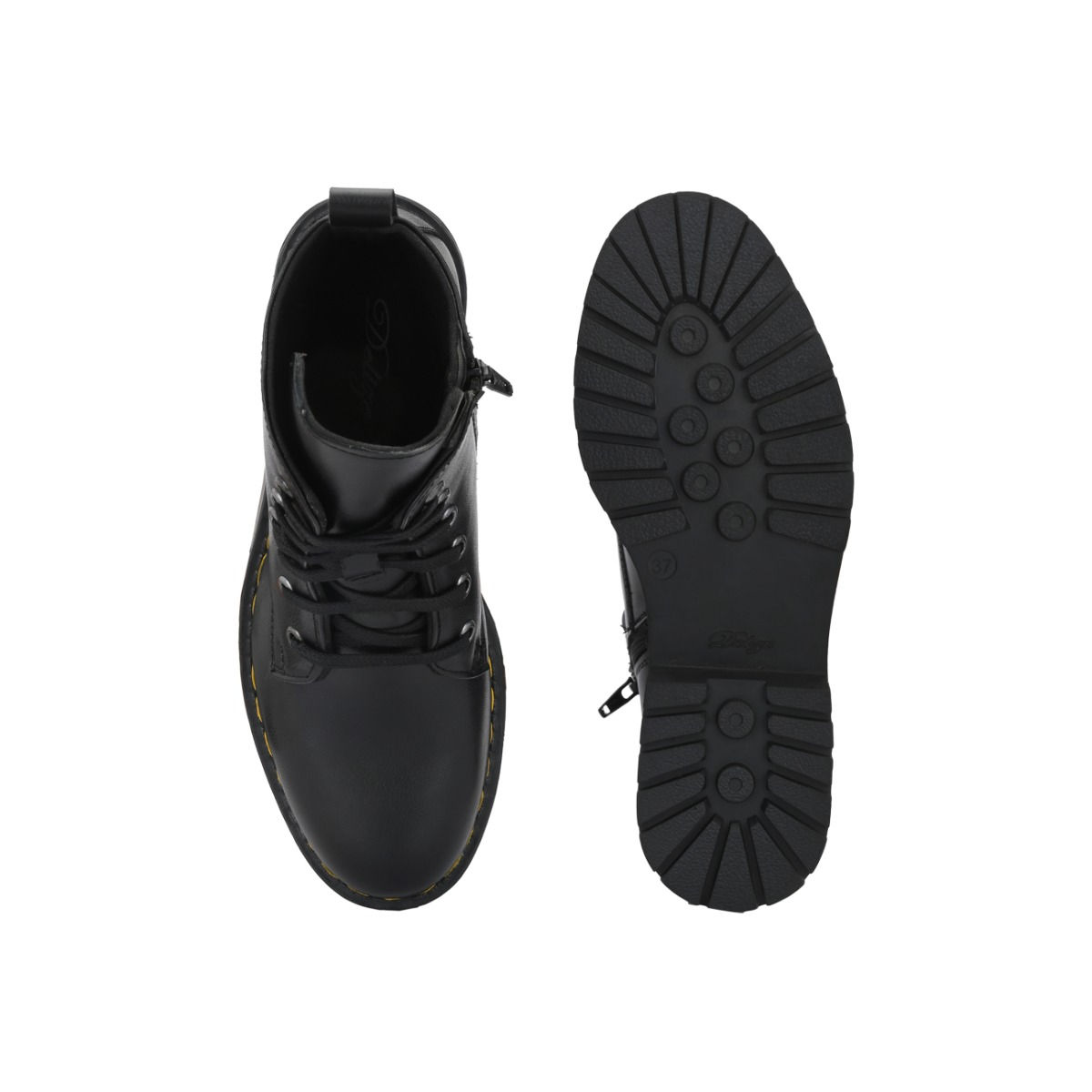 Buy Delize Women's Black Solid Derby Boots With Yellow Stitching