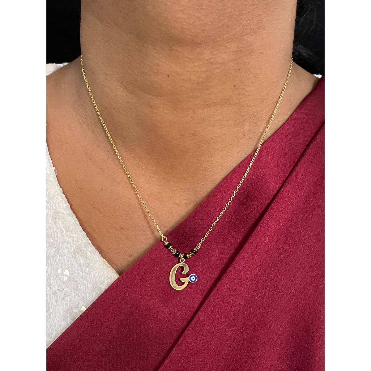 Digital Dress Room G Letter with Evil Eye Gold Short Mangalsutra