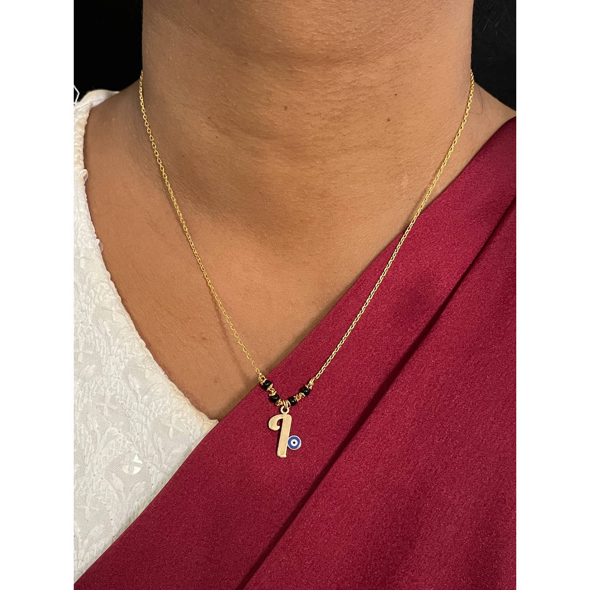 Digital Dress Room I Letter with Evil Eye Gold Short Mangalsutra