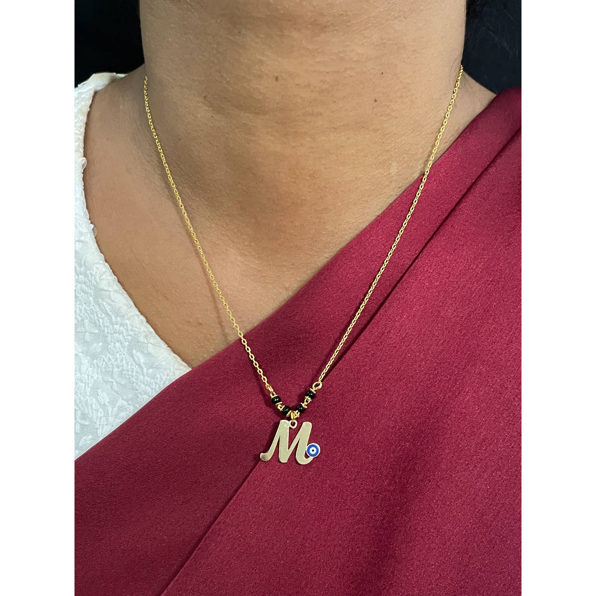 Digital Dress Room M Letter with Evil Eye Gold Short Mangalsutra