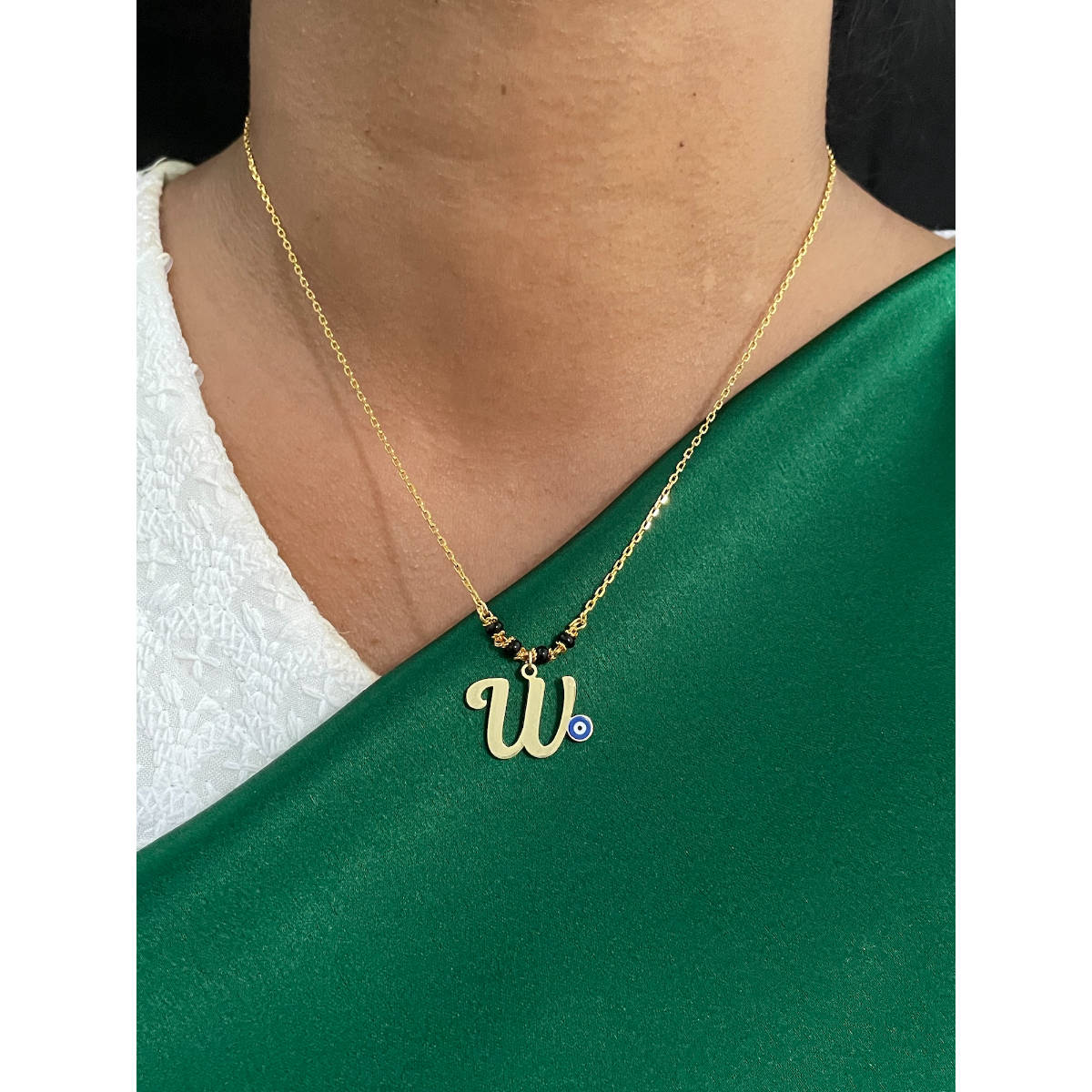 Digital Dress Room W Letter with Evil Eye Gold Short Mangalsutra