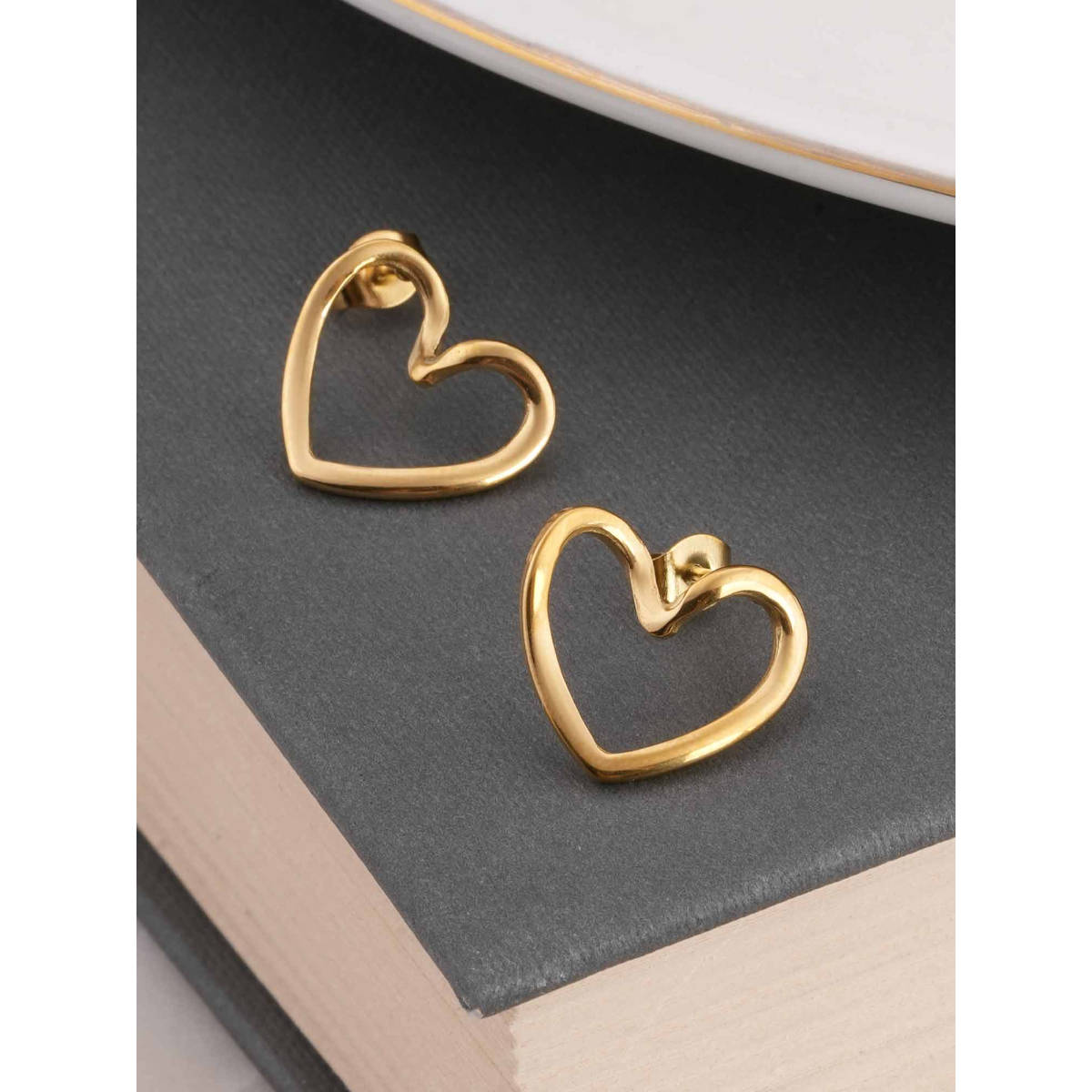Palmonas Gold Heart Shaped Stud Earrings for Womens