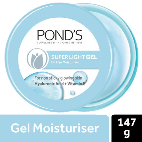 Ponds Super Light Gel Oil Free Moisturiser With Hyaluronic Acid Vitamin E Buy Ponds Super Light Gel Oil Free Moisturiser With Hyaluronic Acid Vitamin E Online At Best Price In Pond's super light gel moisturizer comes in an aqua blue tub packaging similar to the ponds light moisturizer. ponds super light gel oil free moisturiser with hyaluronic acid vitamin e