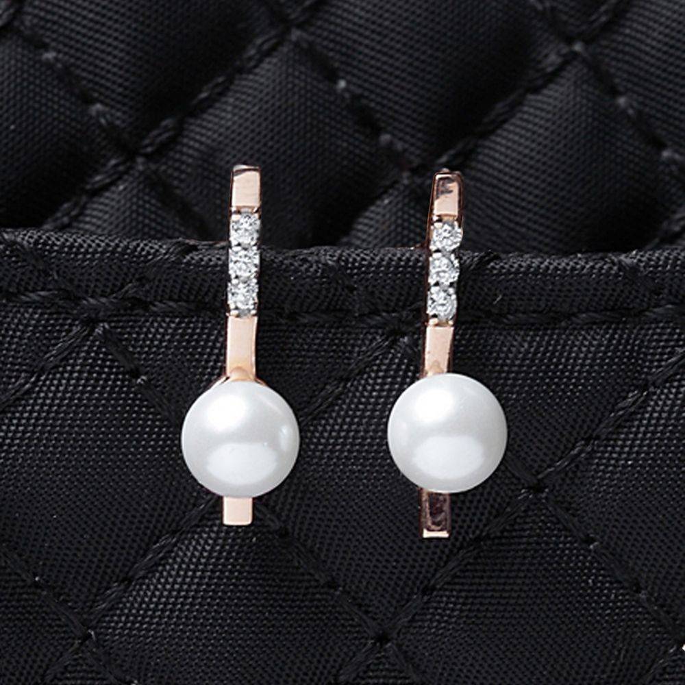 CLARA 925 Silver Pearl Rose Earrings Rose Gold Rhodium Plated Swiss Zirconia Gift