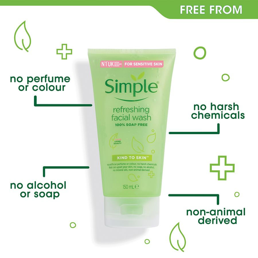 Refresh skin. Simple очищающий гель kind to Skin Moisturising face Wash. Simple refreshing отзывы. Face Wash Cream Lime and Menth. To Nourish Skin refreshing for Prickly Sun bumed ond RUB out scar.