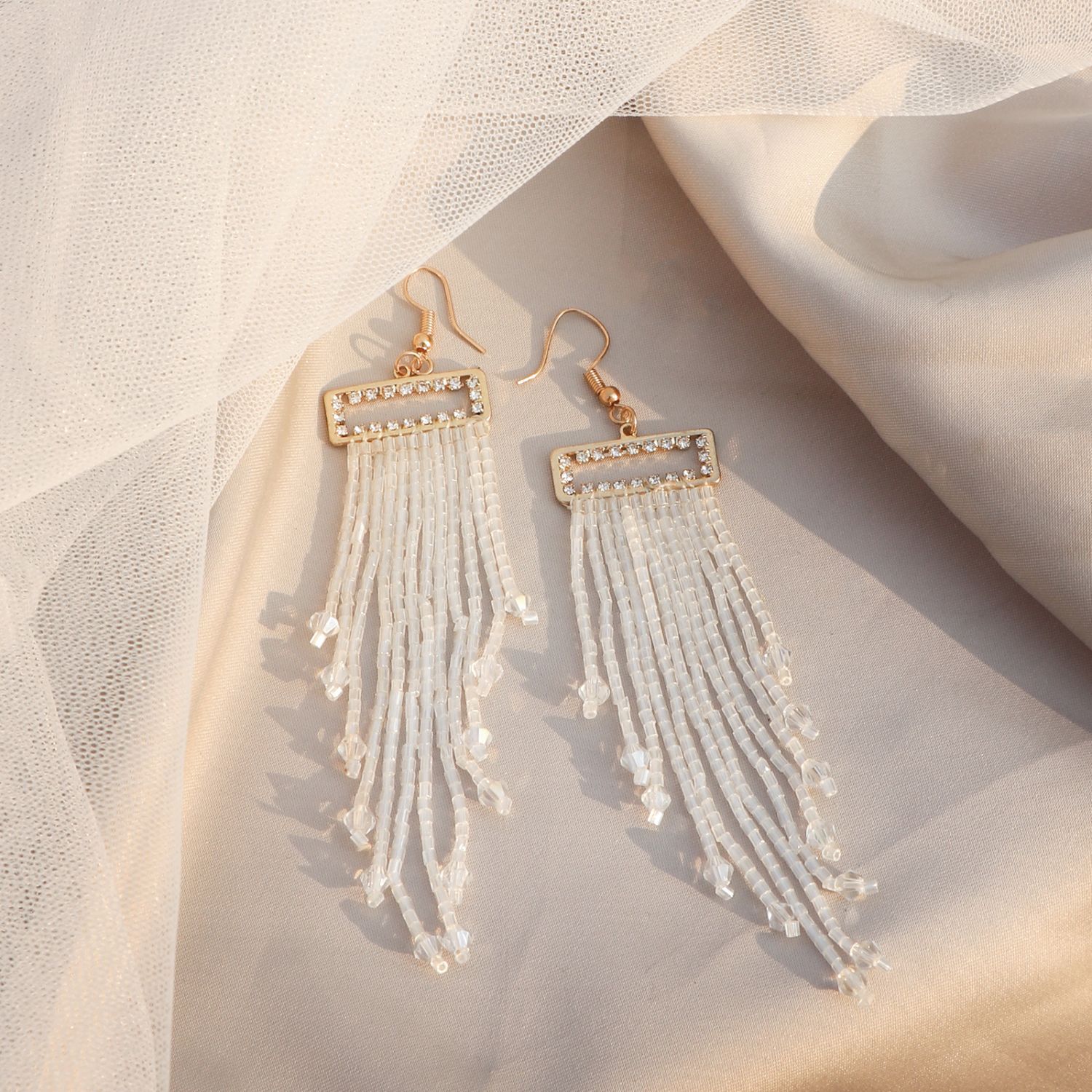Buy White Gold Tone Pearl Beaded Earrings Online at Jayporecom