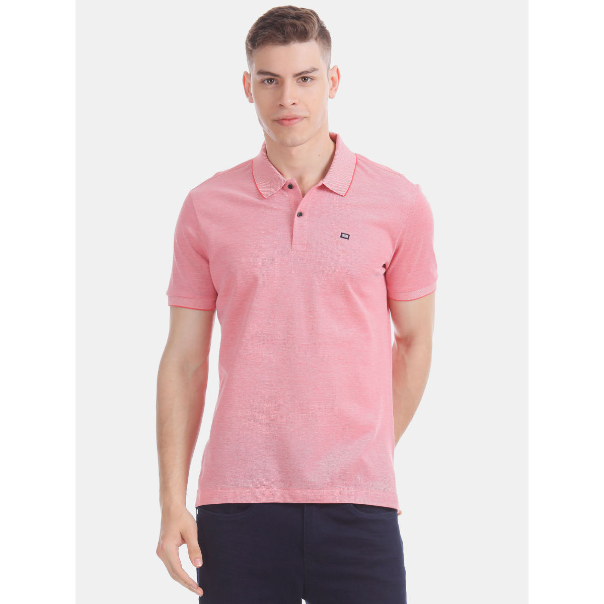 Buy ARROW SPORT Pink Patterned Mercerised Cotton Men's Polo Tees
