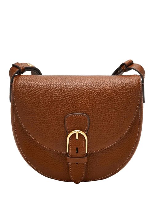 Buy Fossil Everleigh Solid-Plain Brown Leather Crossbody Bag (M