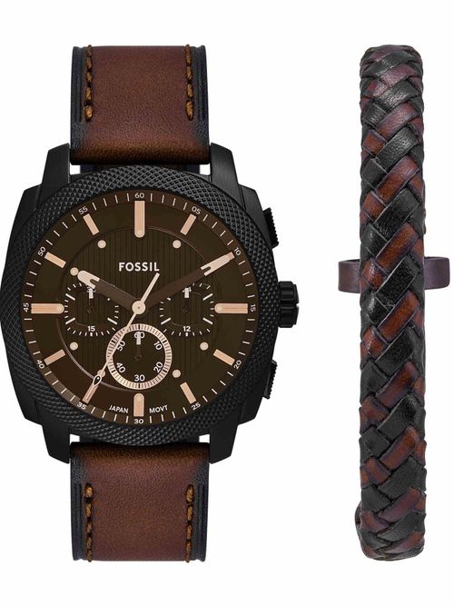 Fossil Men Black Dial Round Analog Watch FS6102SET (M)