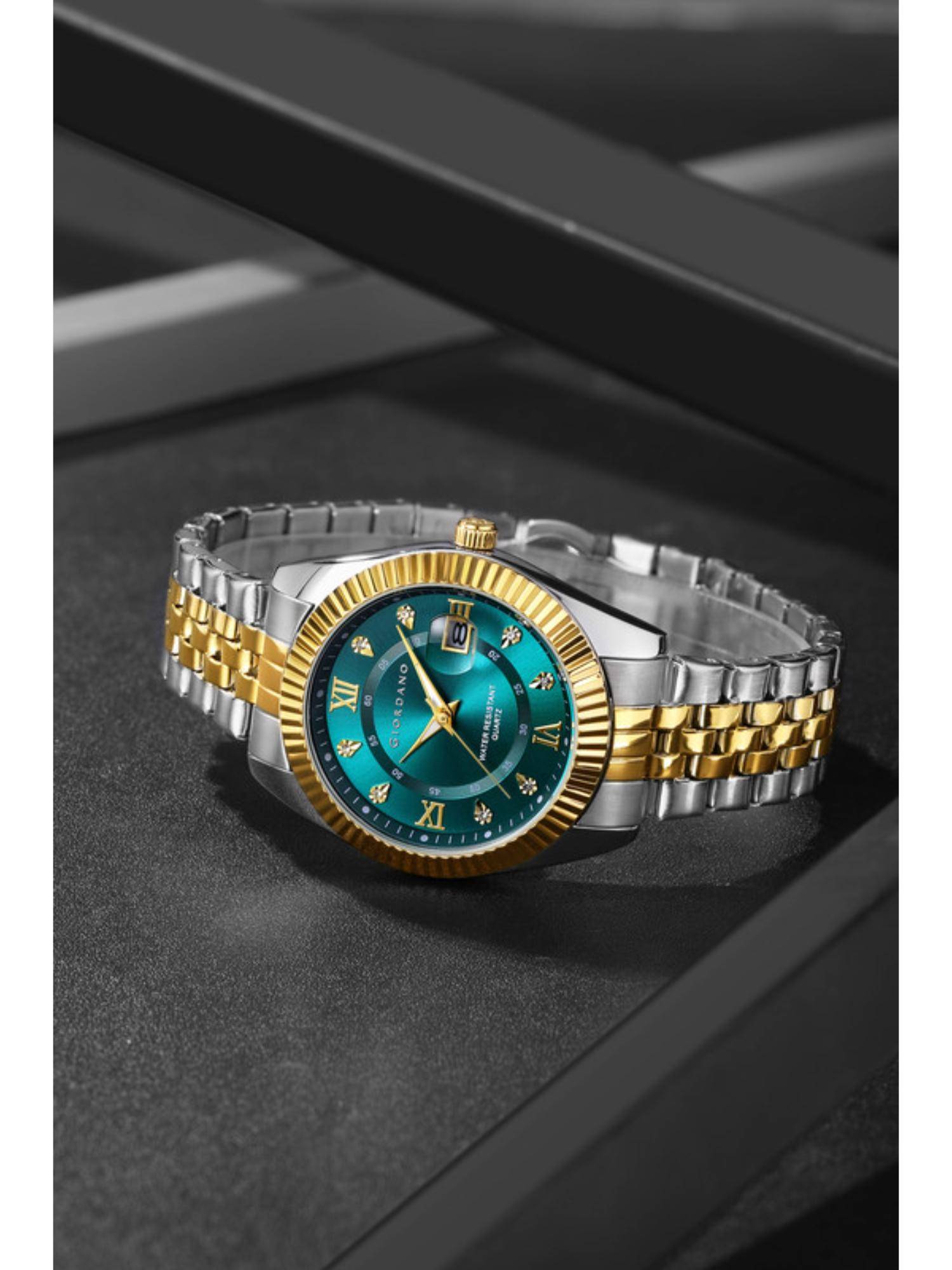 Buy Giordano Men Crystal Indices And Fluted Bezel Blue Dial Round