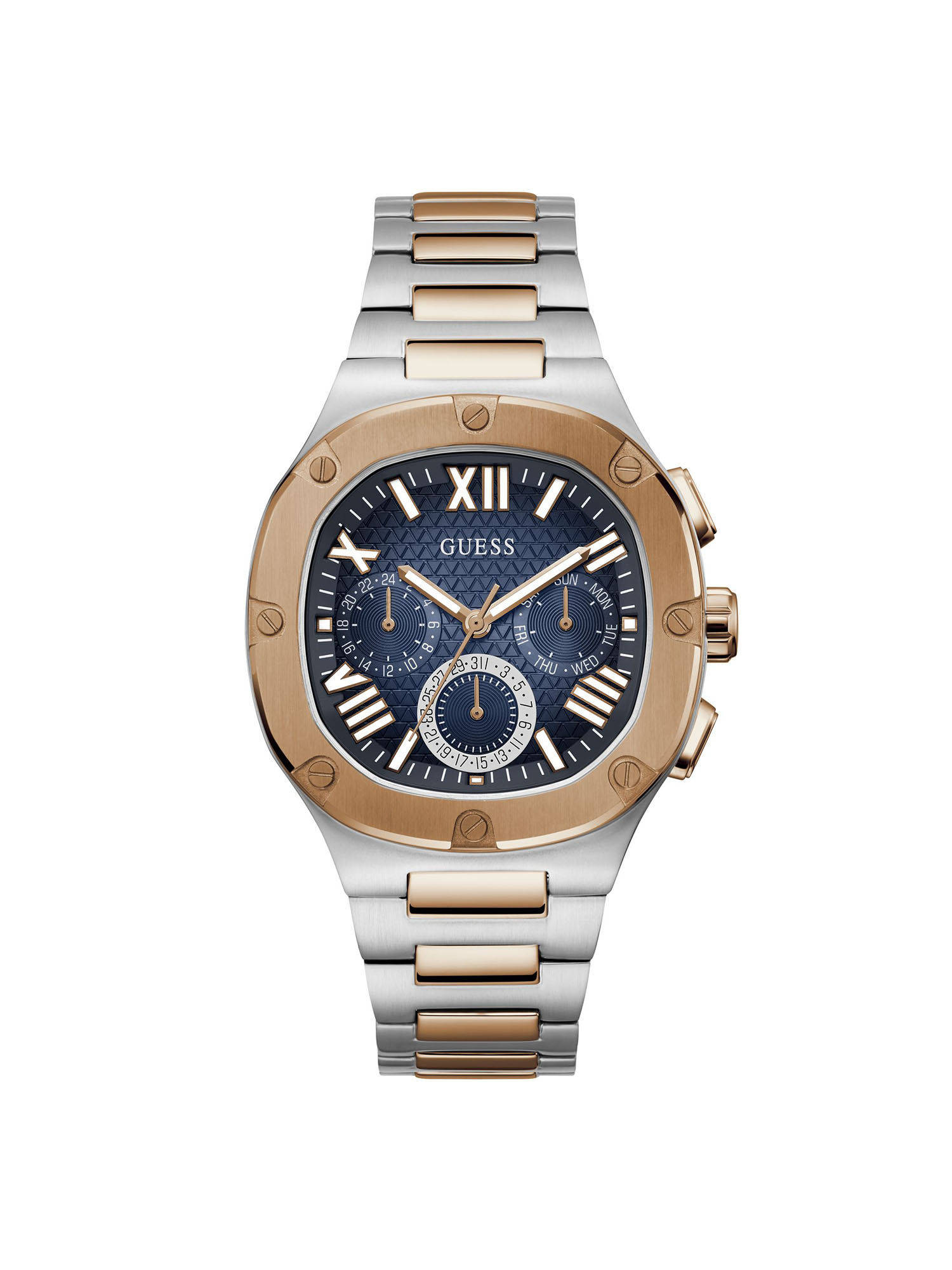Guess Men Blue Square Stainless Steel Dial Analog Watch- Gw0572G4