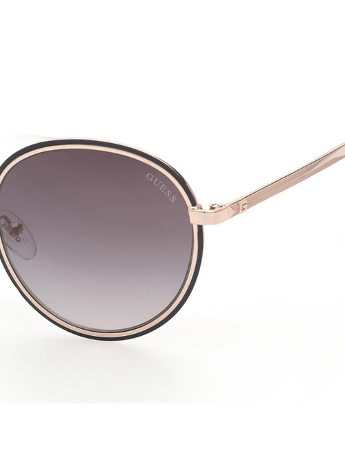 Guess White Mirror Smoke Gradient Lens Round Sunglass Shiny Light Gold Grey  Frame (54)