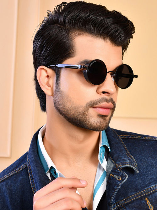 Buy Royal Son Black Polarized Steampunk Round Sunglasses Online
