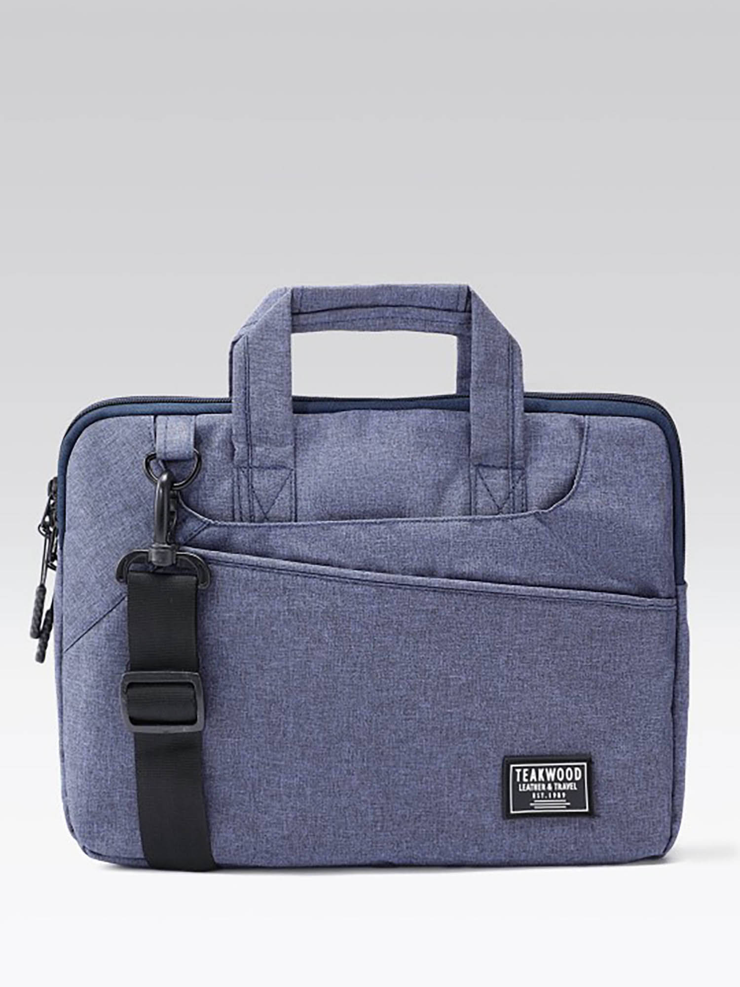 Teakwood Unisex Khadi Navy 15 Inch Laptop Bag with Detachable Strap