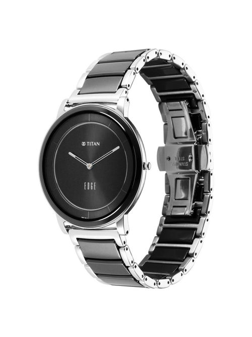 Titan Edge Fusion Quartz Analog Black Dial Two Toned Steel Ceramic Strap  Watch for Men (M)