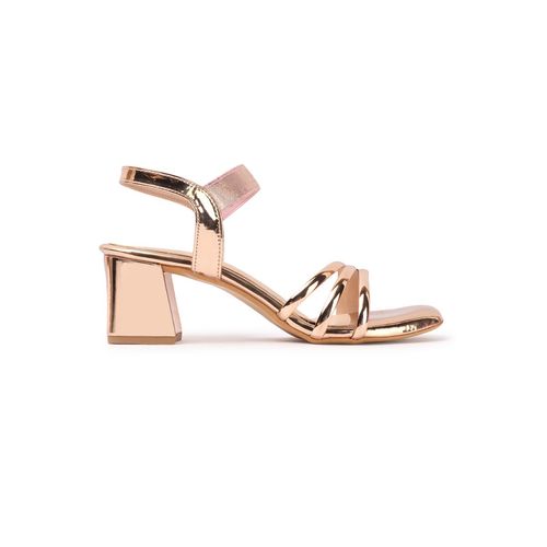 Iconics Rose Gold Embellished Ankle Loop Women Party Wear Sandals (EURO 36)