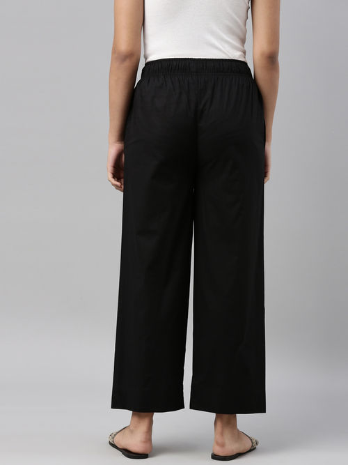 Buy Go Colors Women Solid Cotton Wide Leg Pants - Black Online