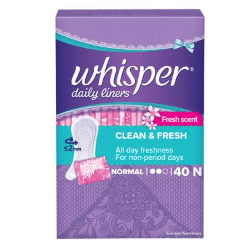 Whisper Clean and Fresh Daily Liners, 40 panty liners for women - Pack of 1