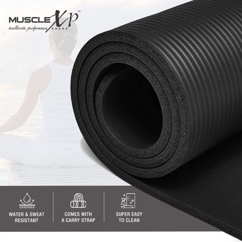 Buy MuscleXP Yoga Mat (10 Mm) Extra Thick Nbr Material For Men And Women -  Black Online