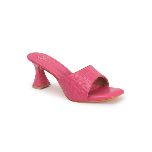 Buy Carlton London Pink Square Toe Spool Heel Sandals for Women Online