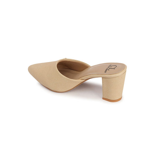 Buy Carlton London Beige Pointed Toe Block Heel Mules for Women Online