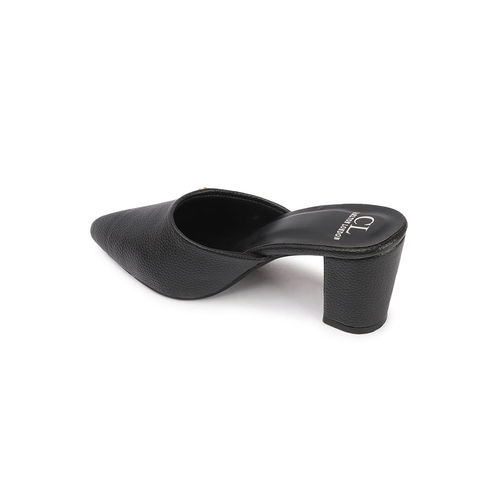 Carlton London Black Pointed Toe Block Heel Mules for Women (EURO 36)