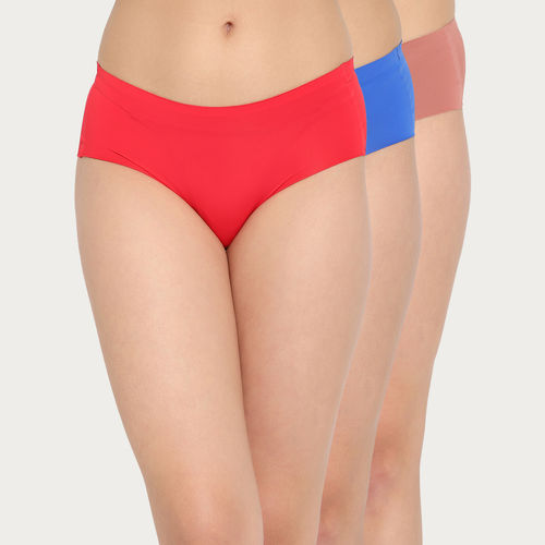 Buy Clovia Pack of 3 Mid Waist Seamless Laser Cut Hipster Panty -  Multi-Color Online