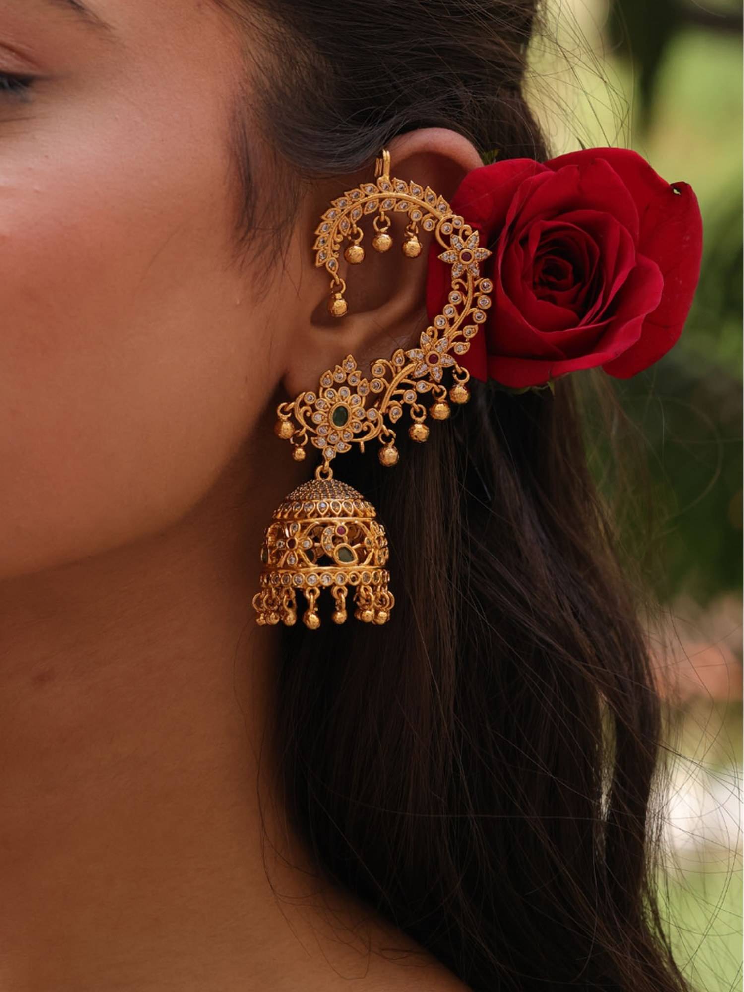 BINNI Multi-Color Gilded Karna Phool Ghungroo Jhumka Ear Cuffs