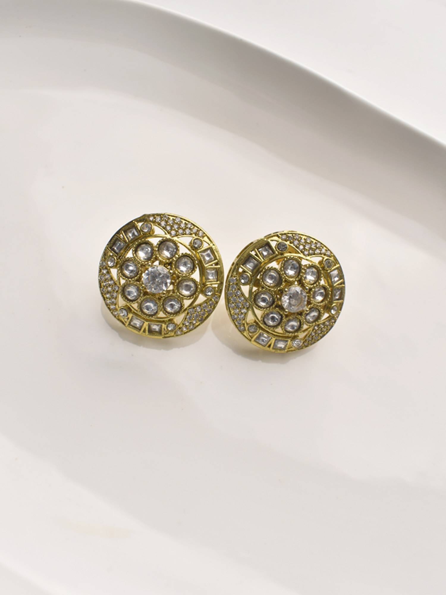 Peach Tassels White Beautiful Kundan Stud Earrings