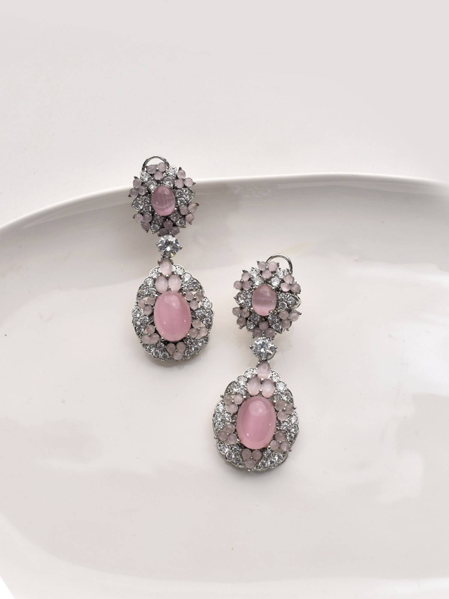 Peach Tassels Pink Gemstones Elegant Drop Earrings