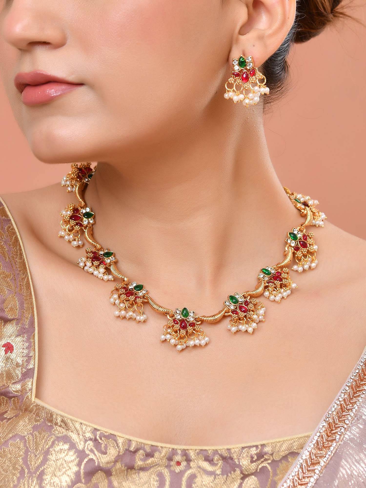 VOJ Gold Tone Multi-Color Floral Necklace Set
