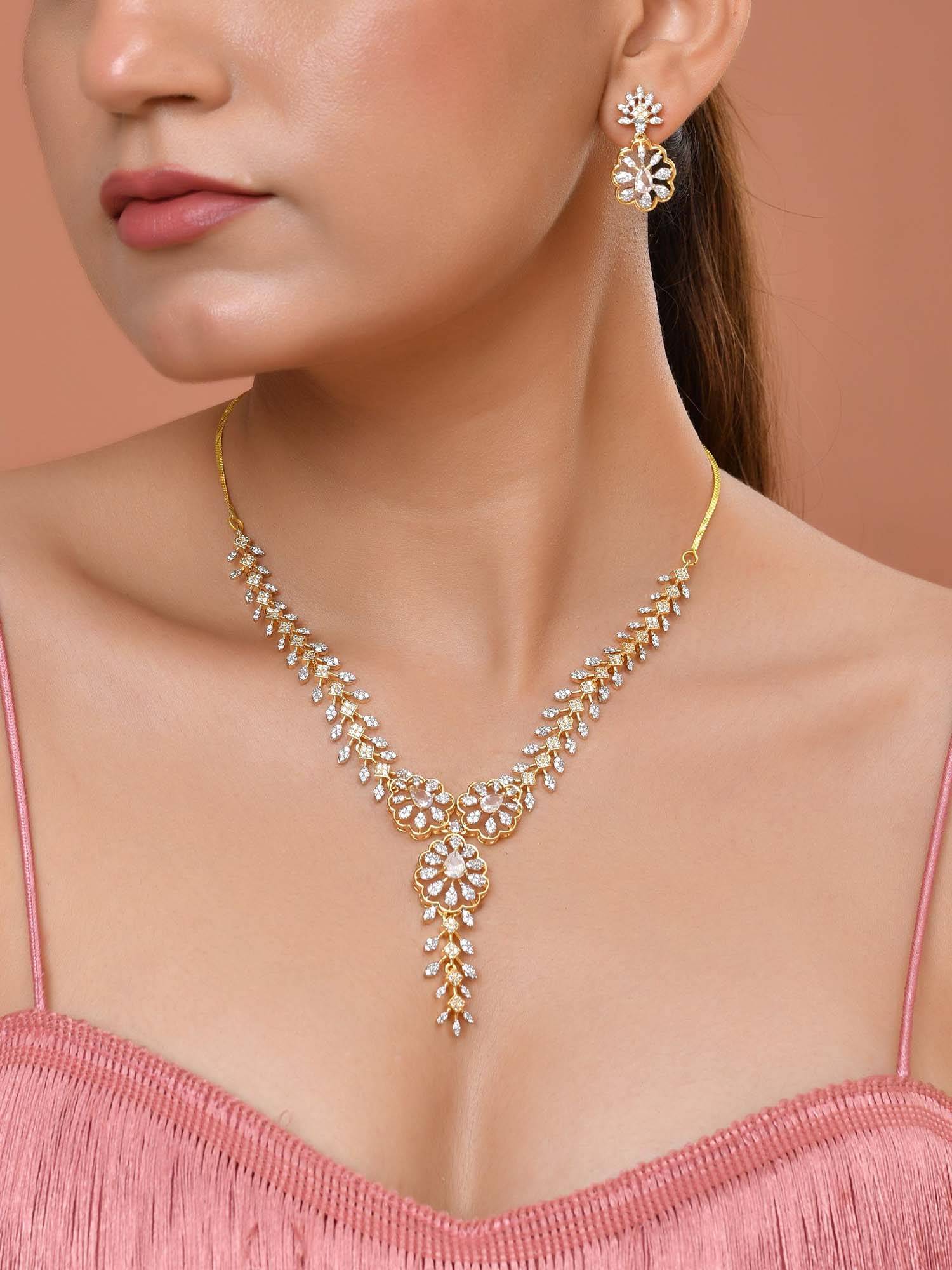 VOJ Gold Plated Lead Designed White Stone Ad Necklace Set