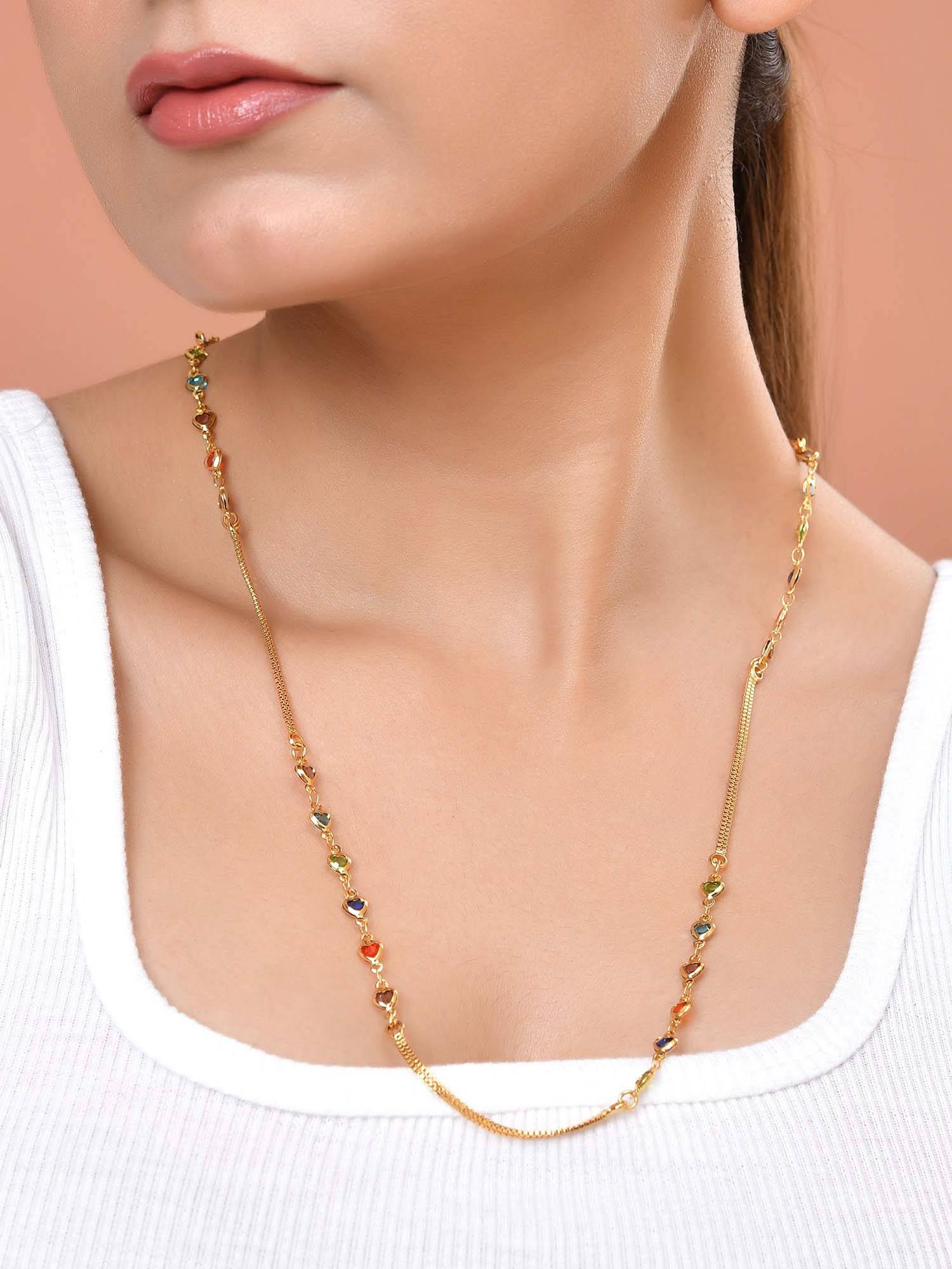 VOJ Gold Plated Multi-Color Heart Necklace