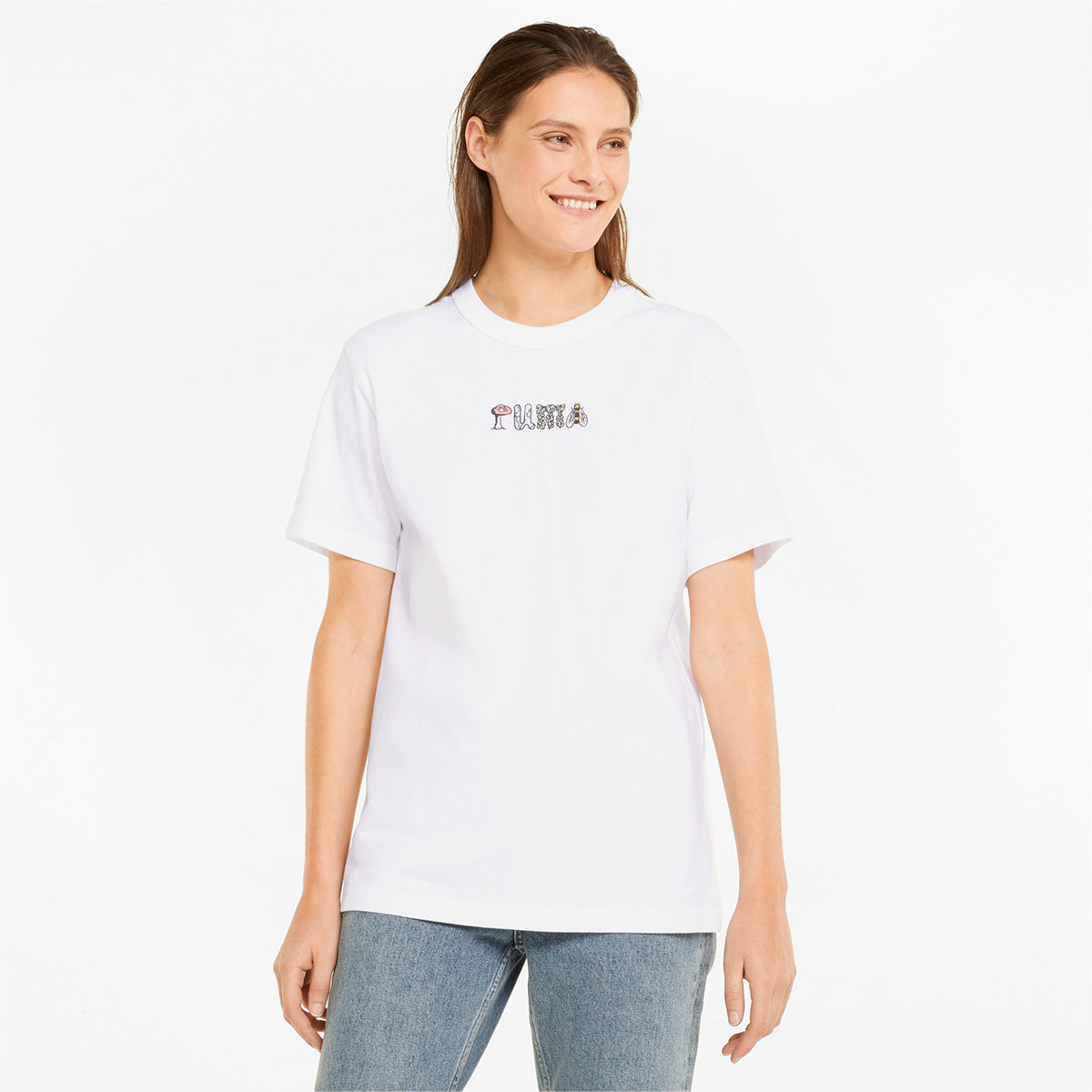 Puma Downtown Women's Relaxed Graphic T-Shirt, White, XS