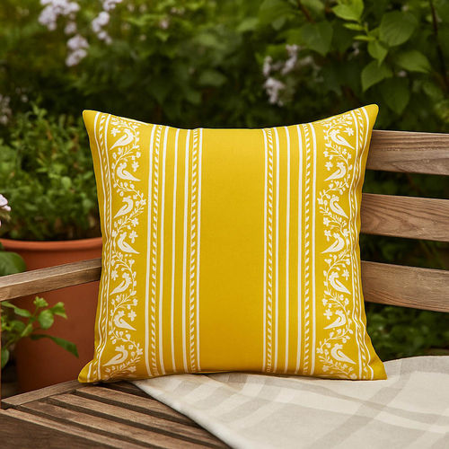 THROW PILLOW Golden Birds Cushion Cover Cheerful Mustard with Whimsical  Bird Print (16x16 inches)