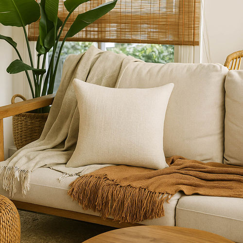 Buy THROW PILLOW Natural Serenity Ivory Cotton Basketweave Solid