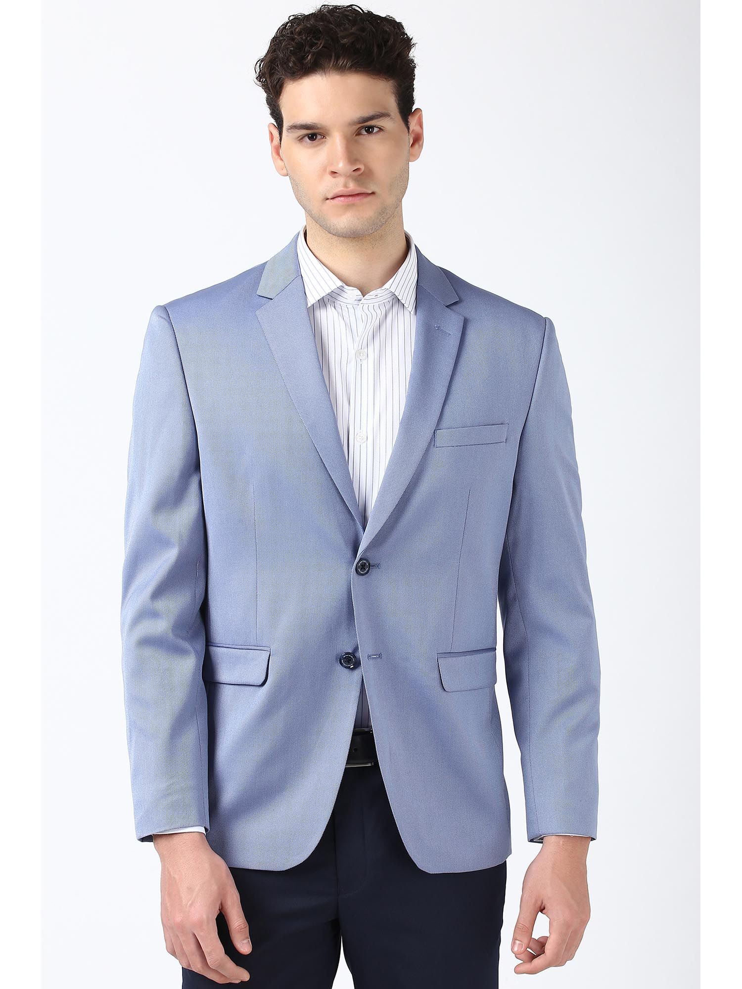 Buy Peter England Men Blue Textured Slim Fit Formal Blazer Online