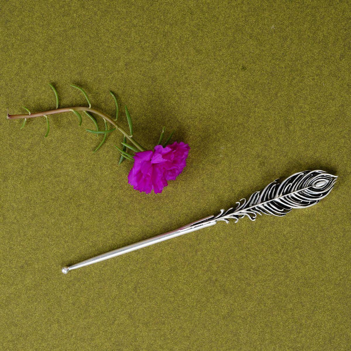 SABERA Silver Mor Pankh Tilak Stick - A Sacred Touch of Tradition
