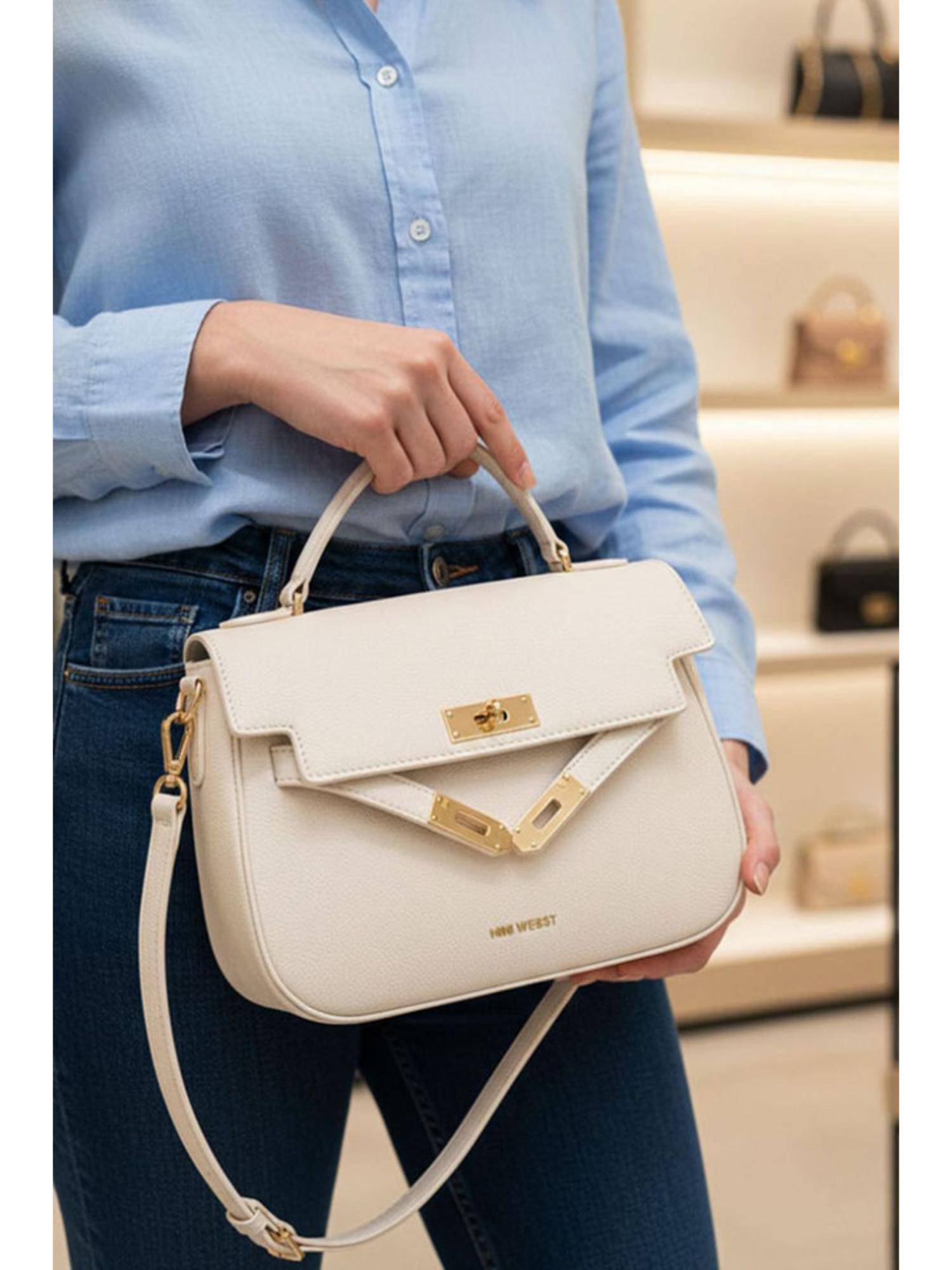 MINI WESST Off White Leather Women Sling Bag