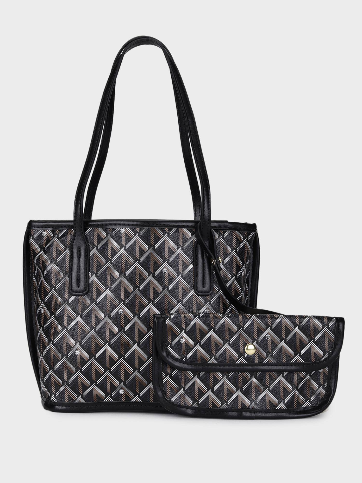 MINI WESST Black Leather Women Handbag with Pouch