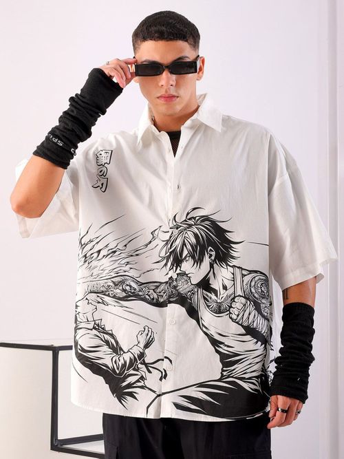 Buy The Indian Garage Co Men's Oversized Anime Print Half Sleeves