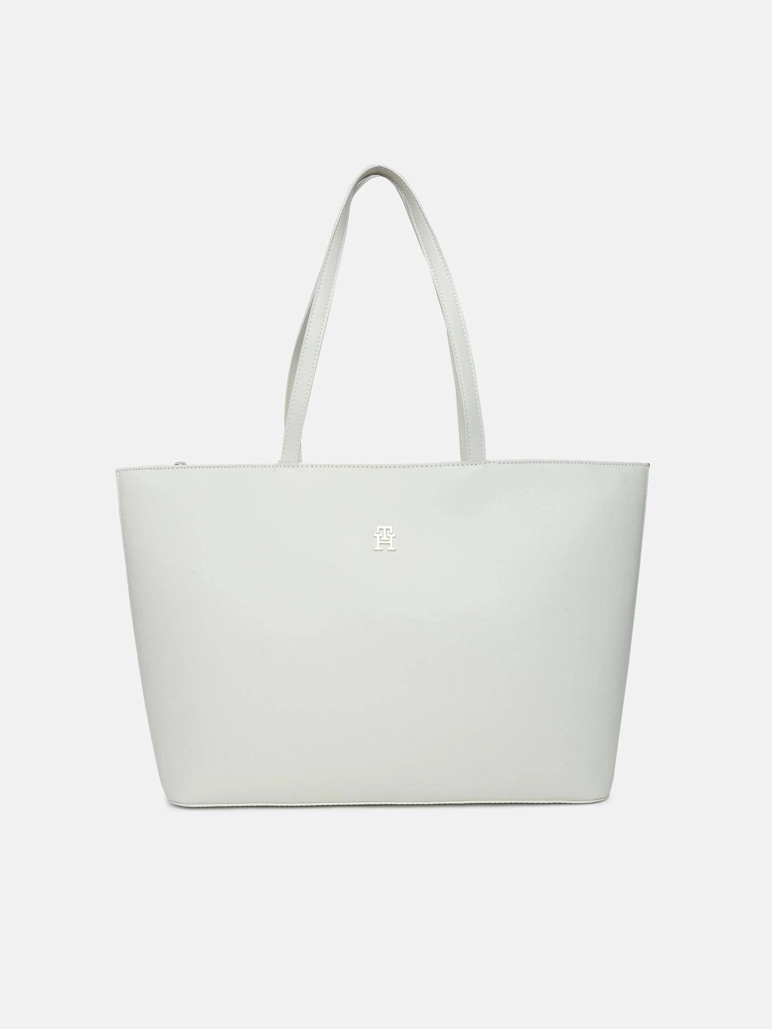 Tommy Hilfiger Solid White Polyurethane Tote Bag