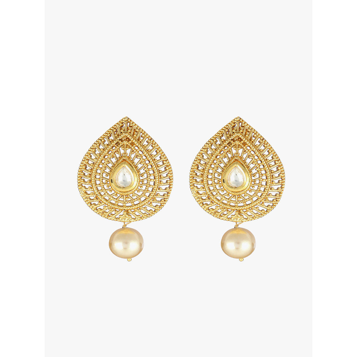 Adwitiya Women Gold Plated Stone and Pearl Drop Earrings