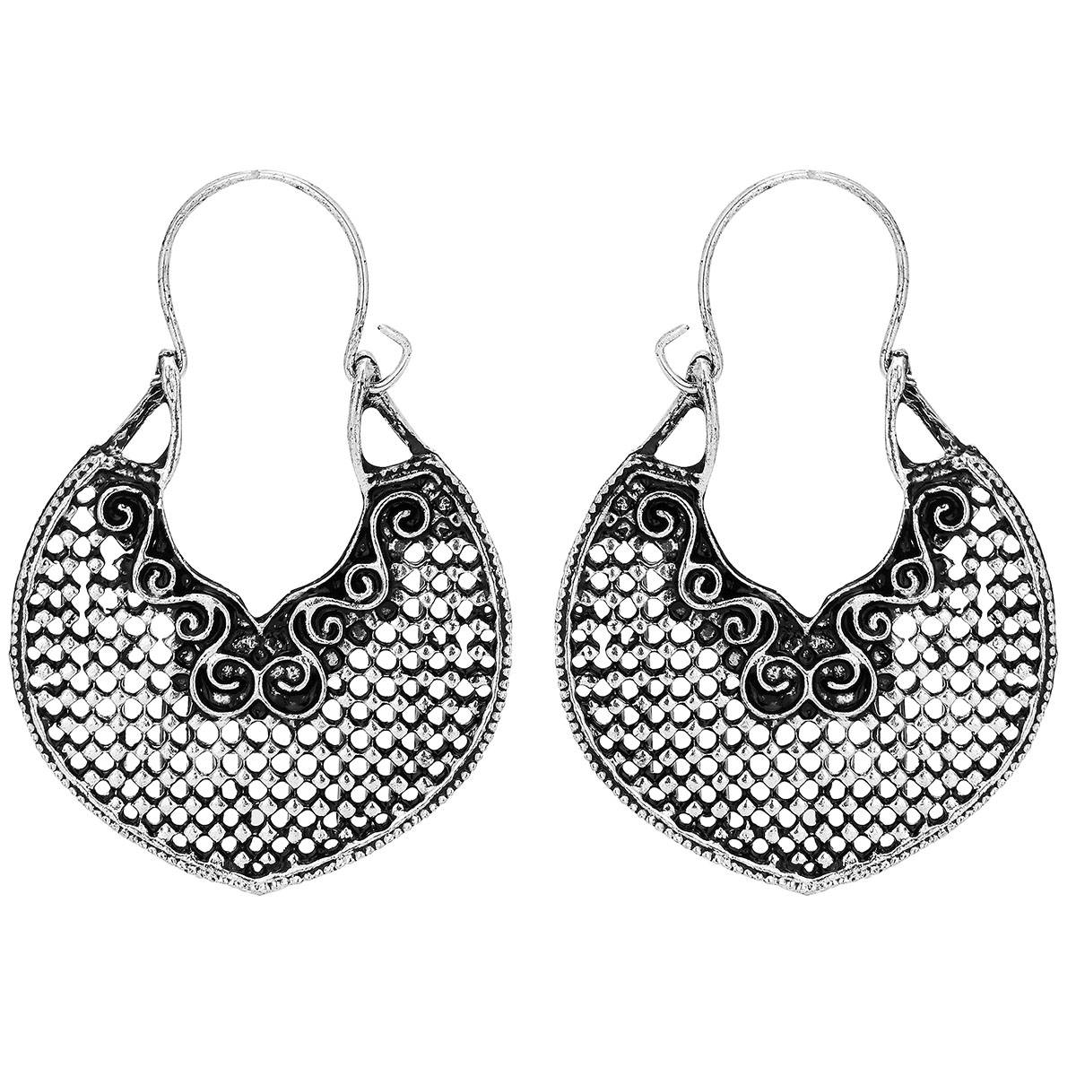 Adwitiya Women Silver Oxidised Small Beads Studded Beautiful Dangle Earring