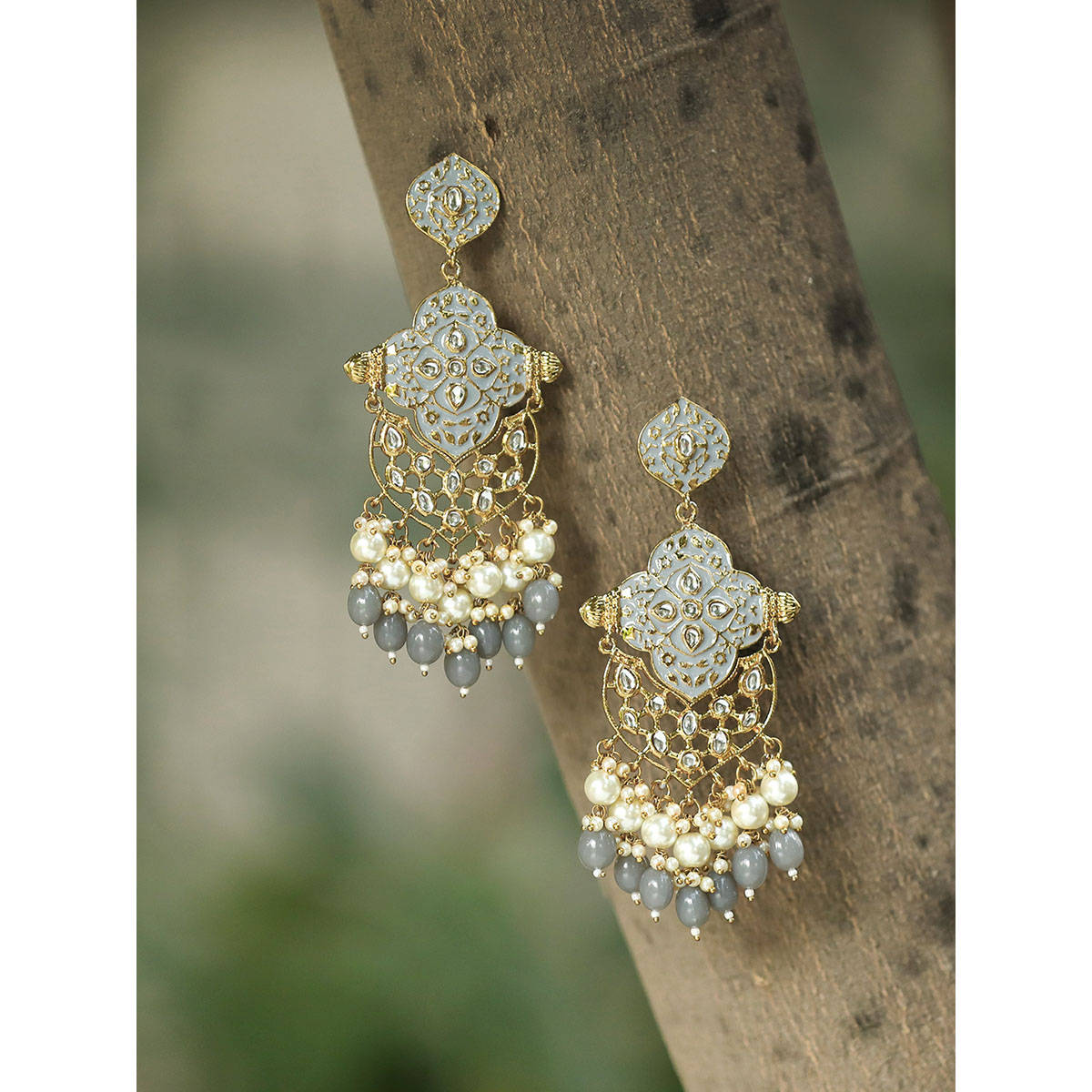 Adwitiya Gold Plated Women Grey Drop Earrings
