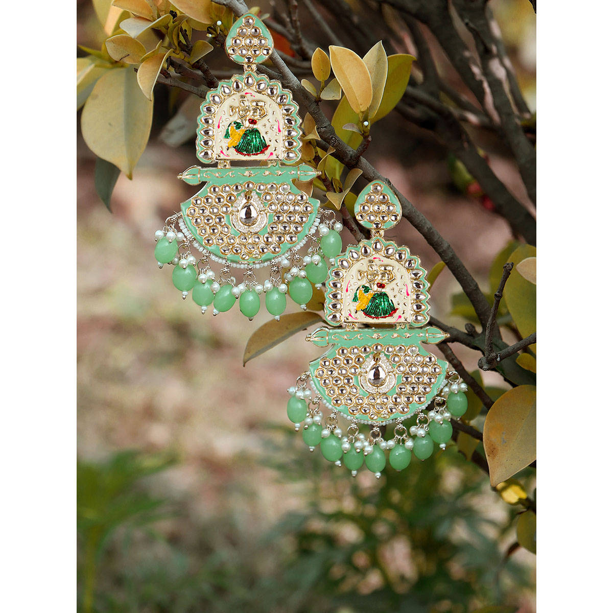 Adwitiya Gold-Plated Kundan-Studed Pearl-Tessel Drop Earrings
